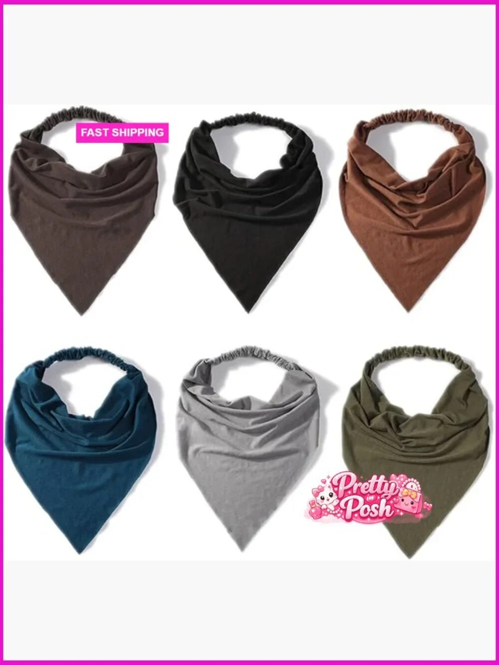 Cotton Headband Hair Scarf with Clips Non Slip Boho Triangle Kerchief